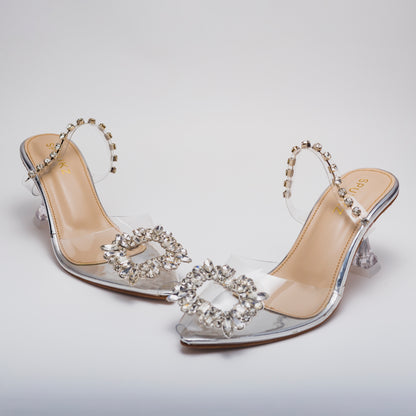 Angela Glass Mules (Silver) - Spunkz