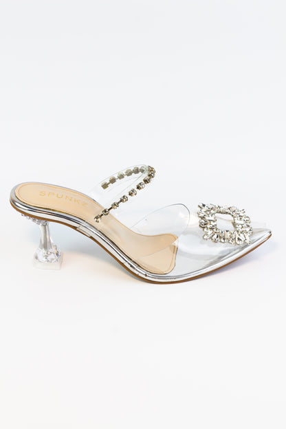 Angela Glass Mules (Silver) - Spunkz