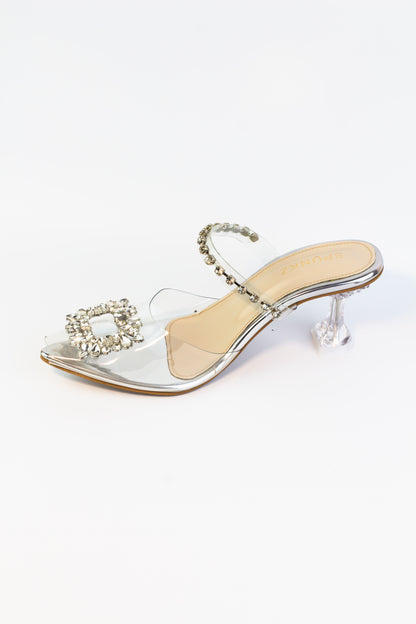 Angela Glass Mules (Silver) - Spunkz