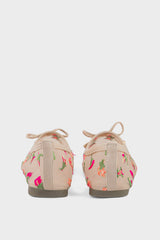 Beige Floral Embroidery Ballet Pumps