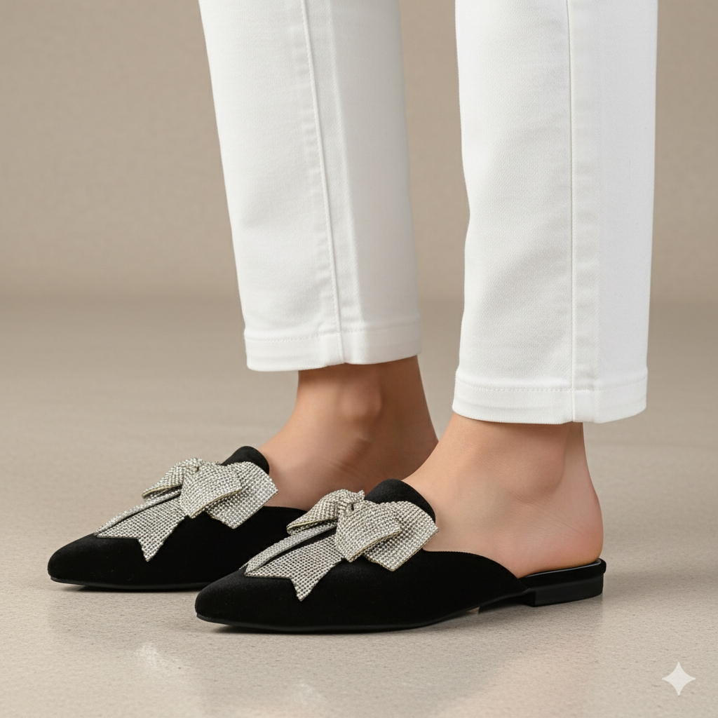Trista Black Flat Mules (11029)