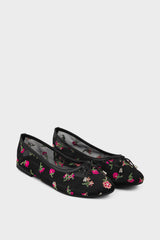 Black Floral Embroidery Ballet Pumps