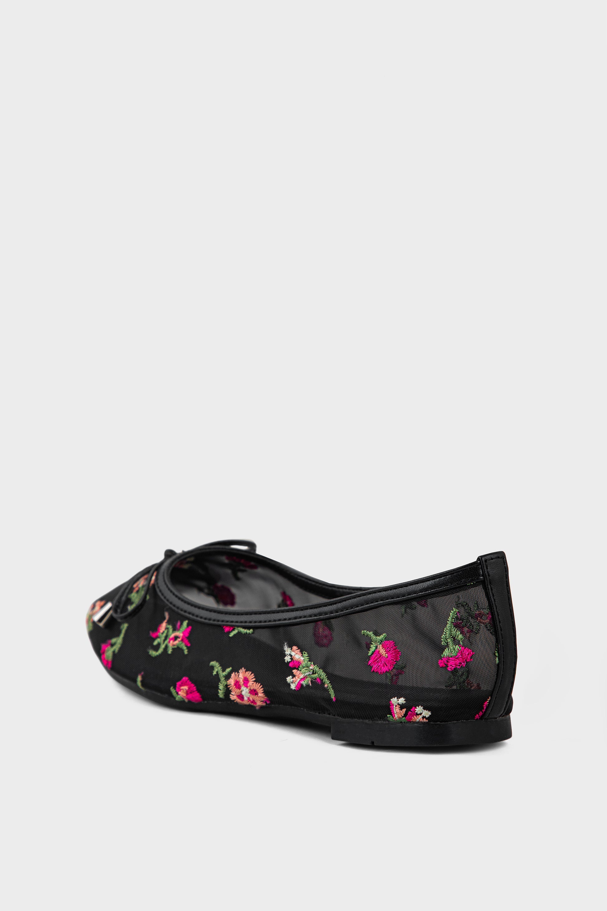 Black Floral Embroidery Ballet Pumps
