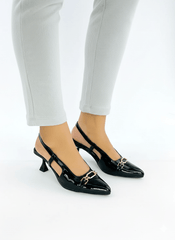 Black Patent Slingback Heels - Spunkz