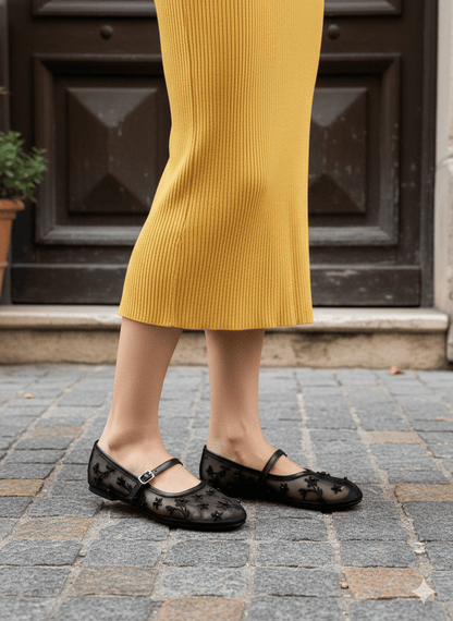 Black Mesh Floral Ballet Flats - Spunkz