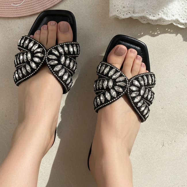 Black Embellished Slippers (90015)