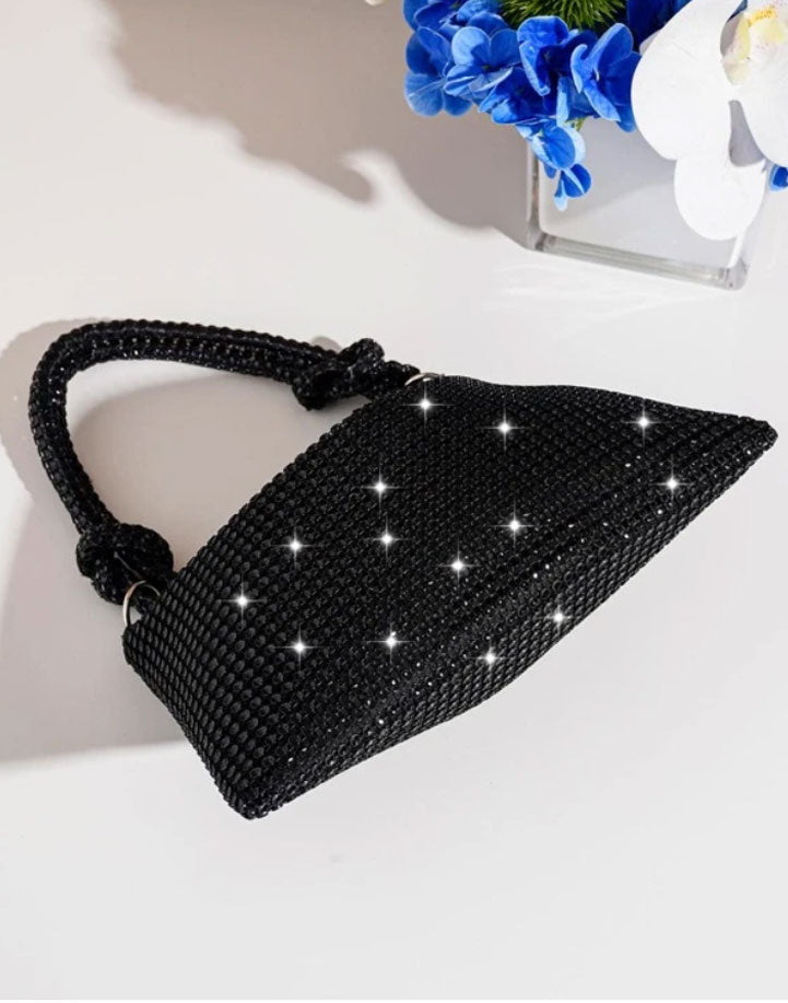 Black Knotted Rhinestone Decor Glitter Clutch Bag