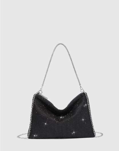 Black Rhinestone and Faux Pearl Decor Hobo Bag - Spunkz