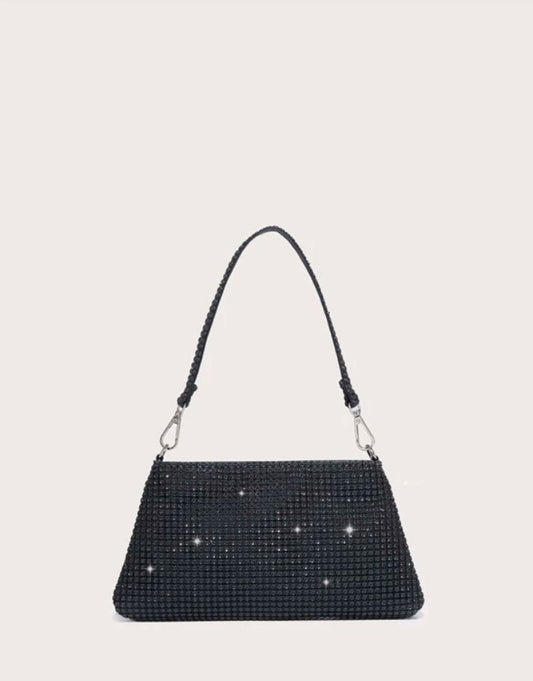 Glitter Bling Black Shiny Sequin Rhinestone Evening Bag