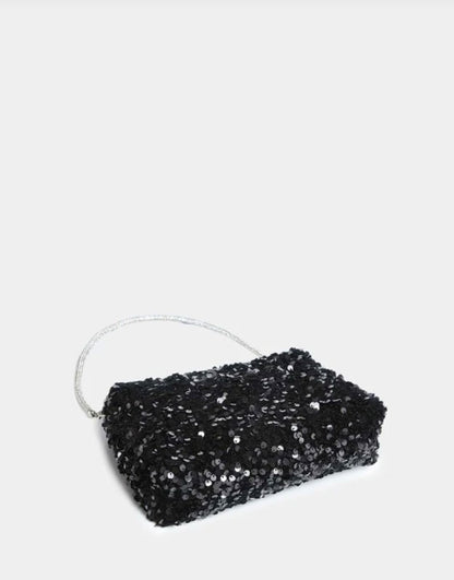 Glitter Bling Black Mini Sequin Square Evening Bag - Spunkz