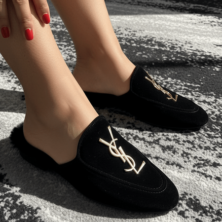 Spunkz YESL Black Velvet Flat Mules - Spunkz