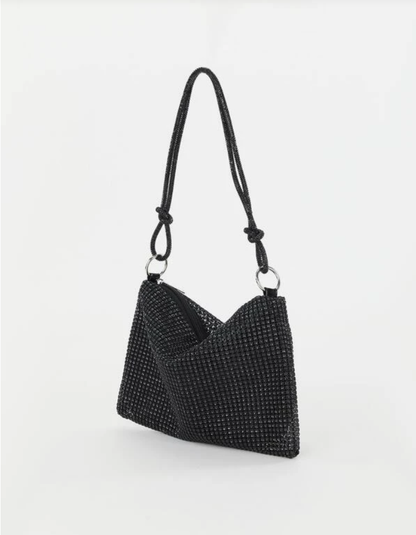 Black Rhinestone Glitter Crossbody Square Bag - Spunkz