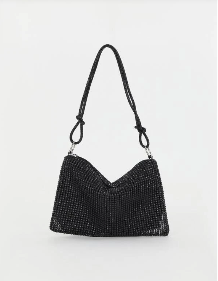 Black Rhinestone Glitter Crossbody Square Bag - Spunkz