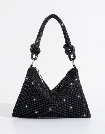 Black Knotted Rhinestone Decor Glitter Clutch Bag