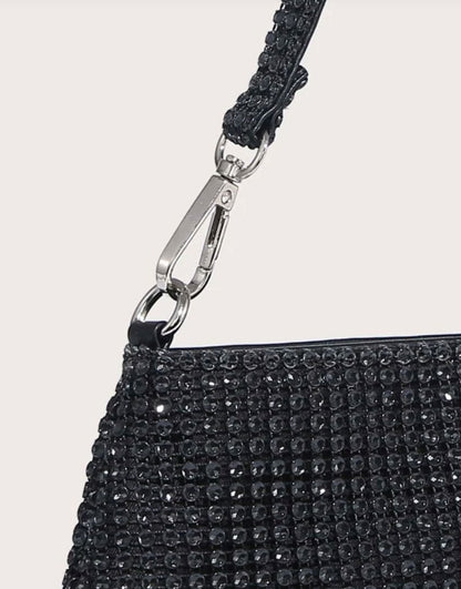 Glitter Bling Black Shiny Sequin Rhinestone Evening Bag - Spunkz