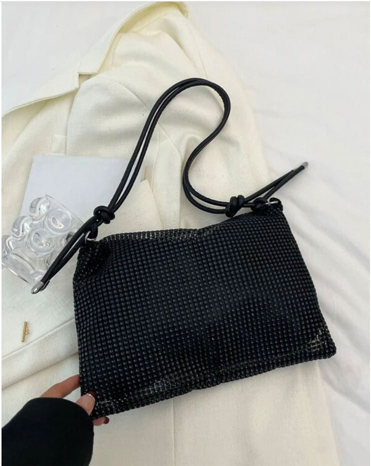 Black Shimmering Rhinestone Shoulder Bag - Spunkz