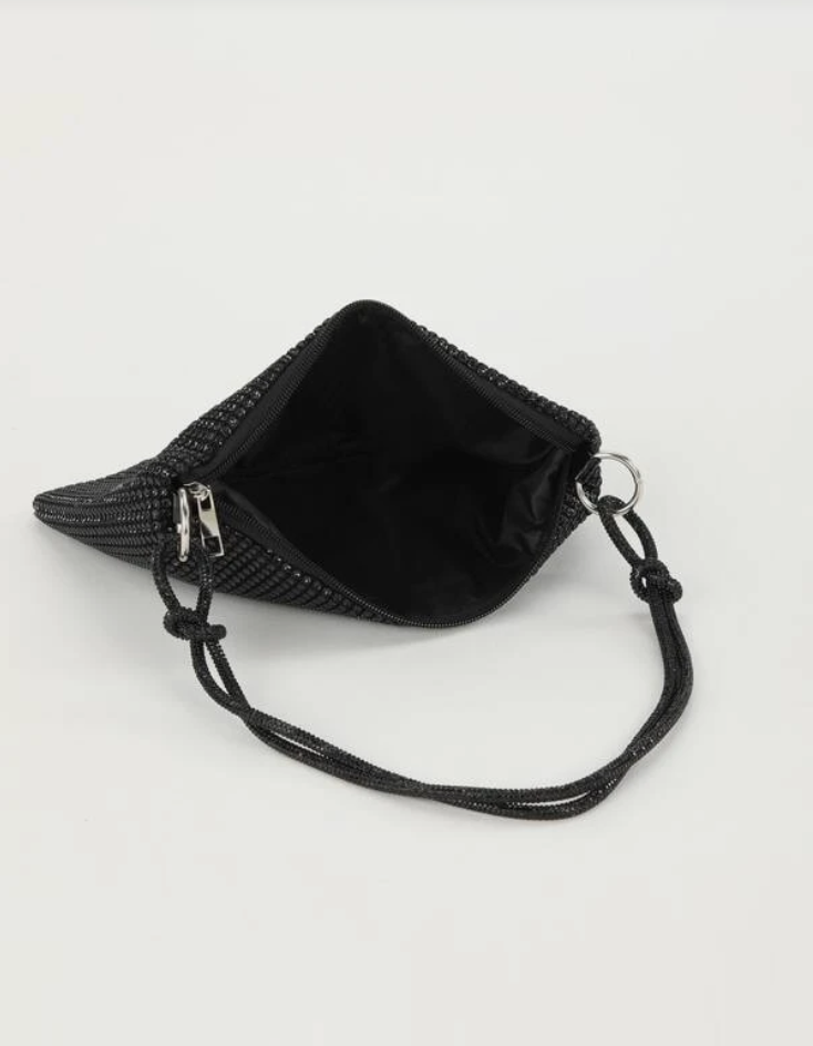 Black Rhinestone Glitter Crossbody Square Bag - Spunkz