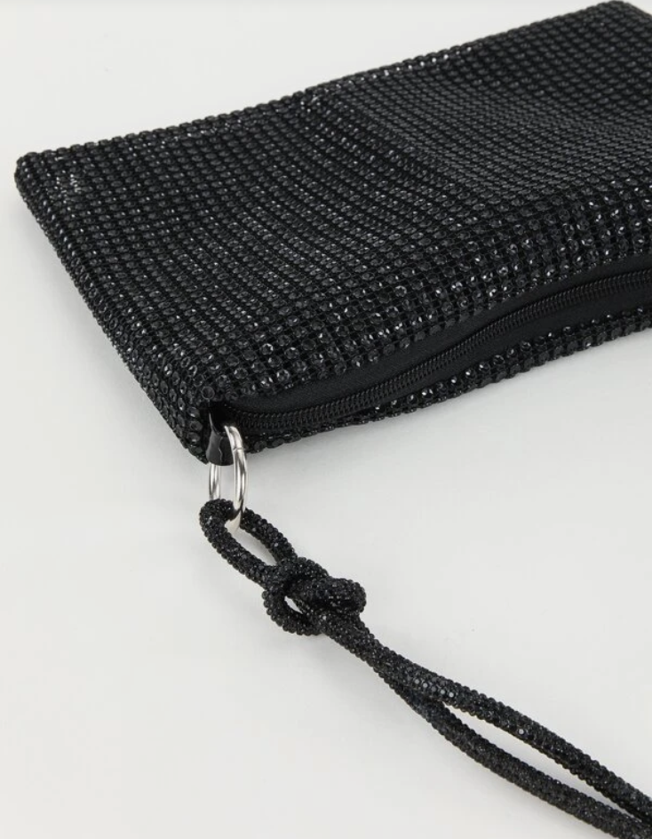 Black Rhinestone Glitter Crossbody Square Bag