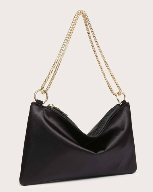 Women's Satin Black Evening Handbag Shoulder Bag Purse