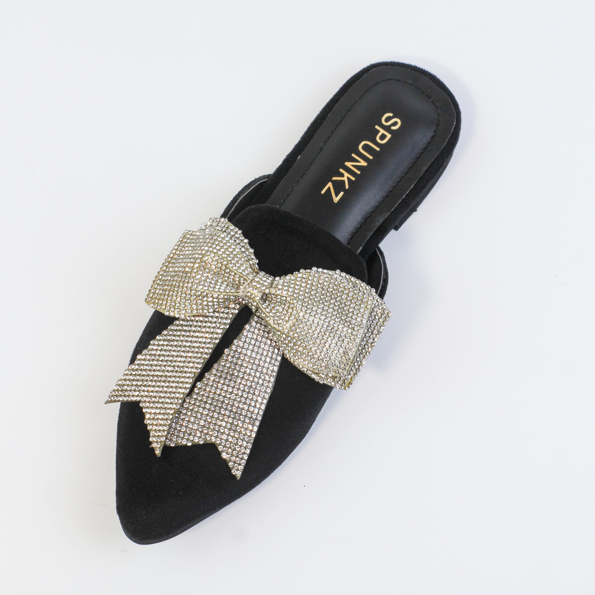 Trista Black Embellished Bow Velvet Mules - Spunkz