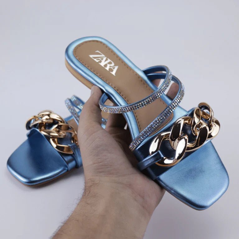 Chain Strap Flat Slides - Spunkz