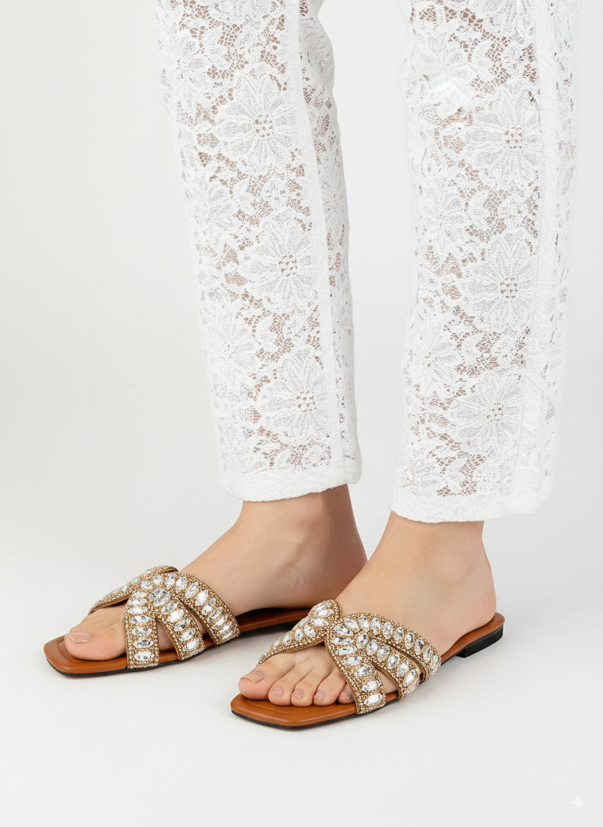 Embellished Slippers (Brown) - Spunkz