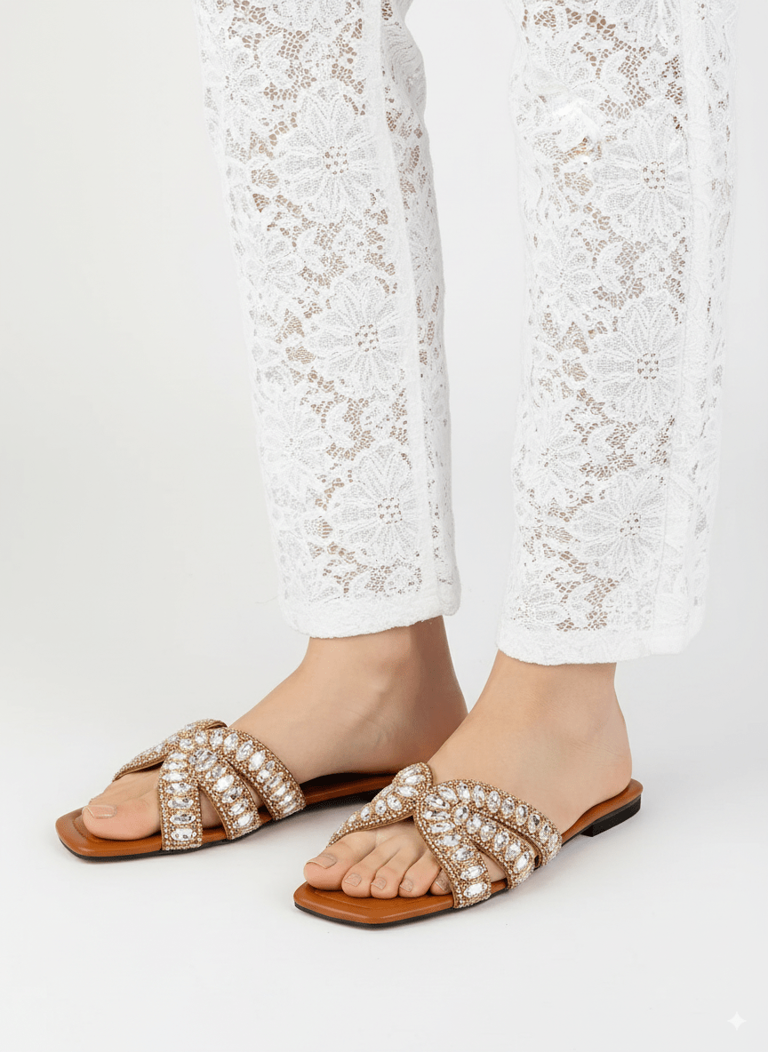 Embellished Slippers (Brown) - Spunkz