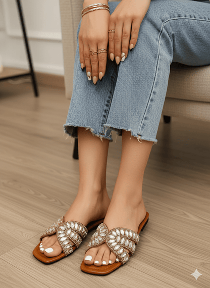 Embellished Slippers (Brown) - Spunkz