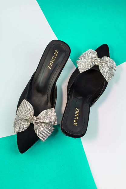 Clara Mesh Black Kitten Bow heel - Spunkz