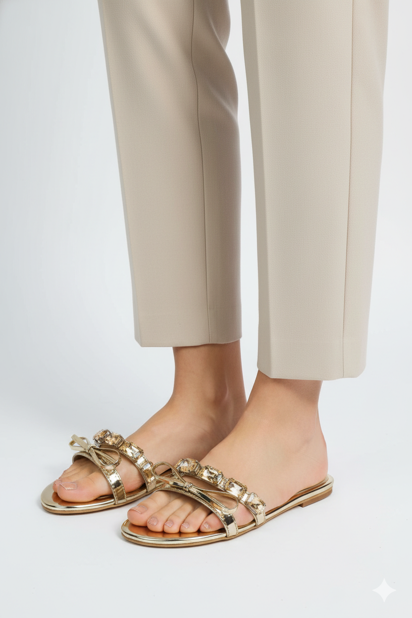 Myra Gold Flat Slippers (11070)