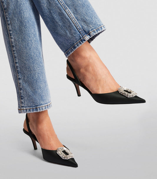 Crystal Slingback Heel (Black)