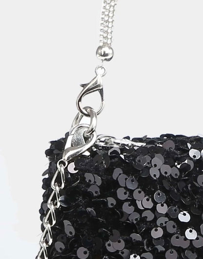 Glitter Bling Black Mini Sequin Square Evening Bag - Spunkz