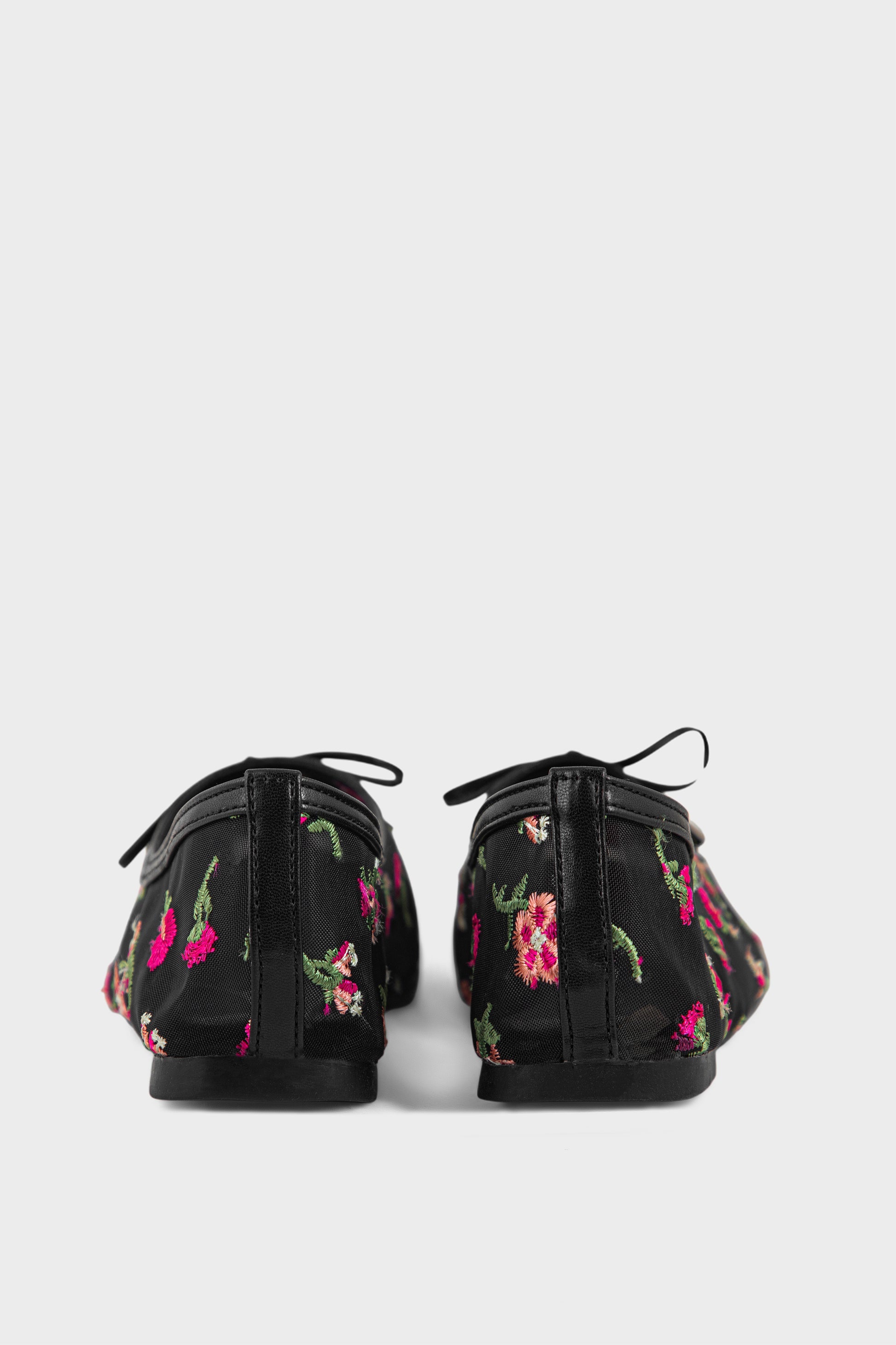 Black Floral Embroidery Ballet Pumps