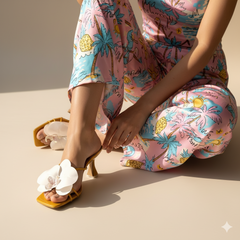 Haania Gold Floral Heels