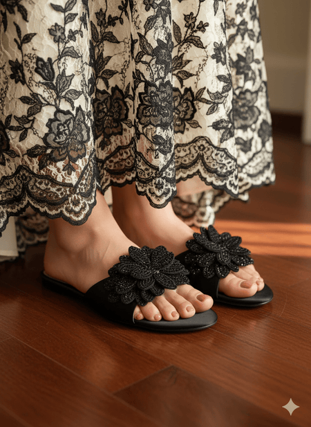 Melena Black Flat Slides (11030) - Spunkz