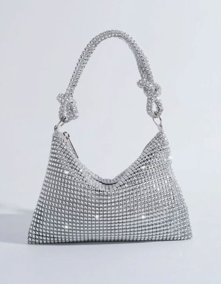 Glitter Bling Silver Rhinestone Evening Bag