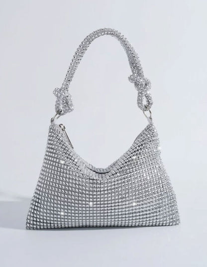 Glitter Bling Silver Rhinestone Evening Bag - Spunkz