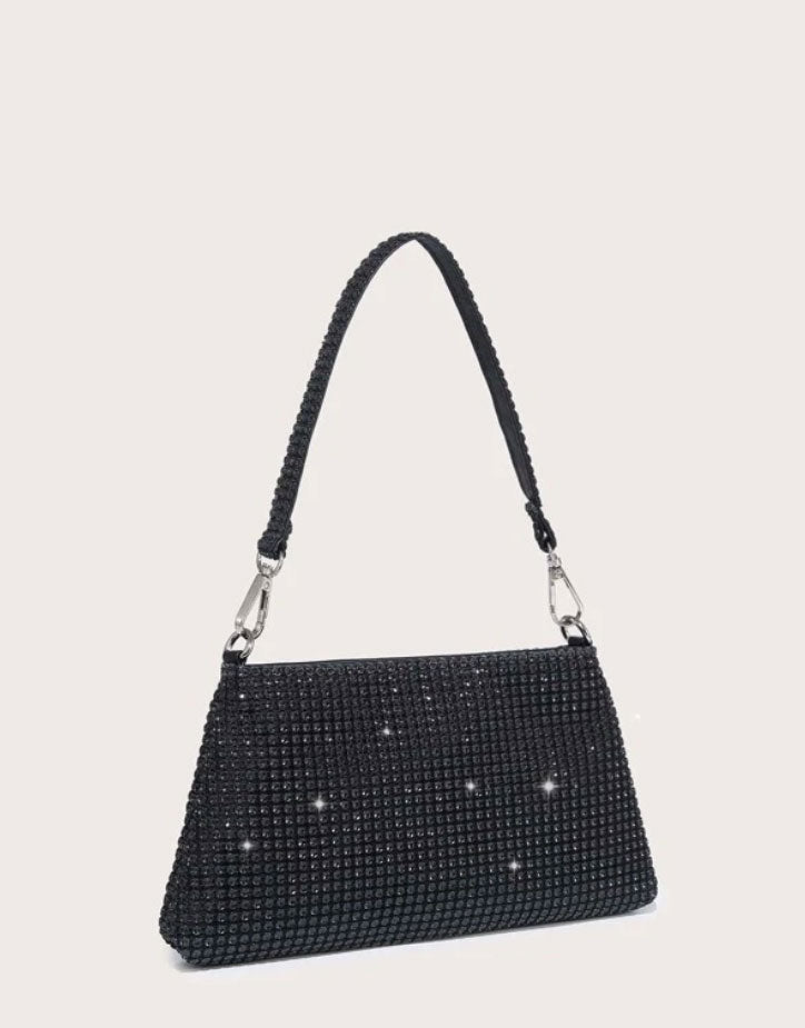 Glitter Bling Black Shiny Sequin Rhinestone Evening Bag - Spunkz