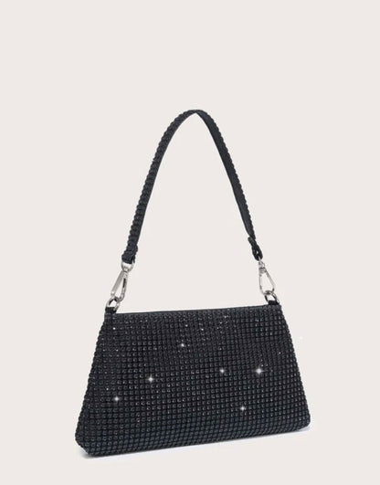 Glitter Bling Black Shiny Sequin Rhinestone Evening Bag - Spunkz