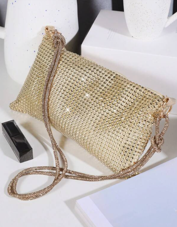 Glitter Bling Shiny Golden Rhinestone Purse - Spunkz