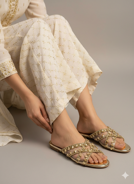 Sitara Gold Flat Slides