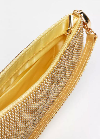 Glitter Bling Gold Diamante Clutch Evening Bag - Spunkz