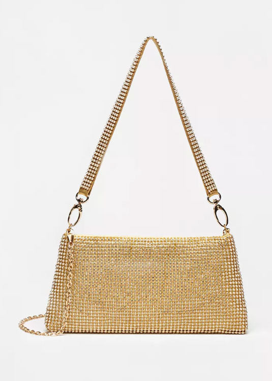 Glitter Bling Gold Diamante Clutch Evening Bag - Spunkz