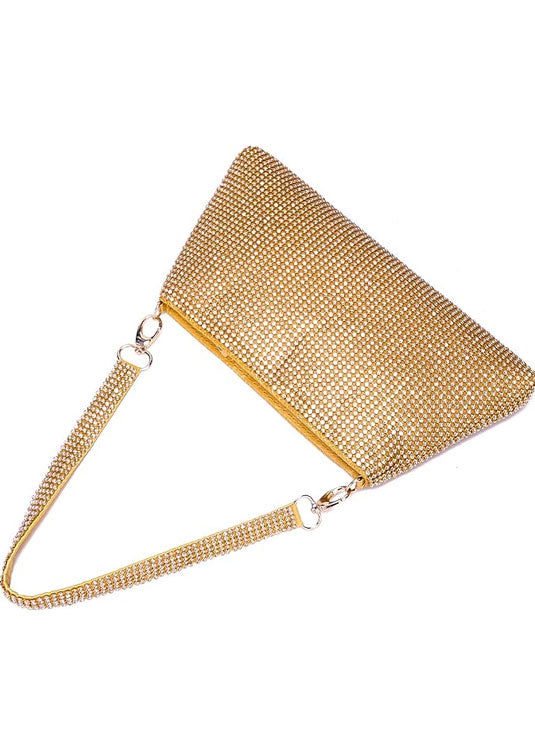 Glitter Bling Gold Diamante Clutch Evening Bag - Spunkz