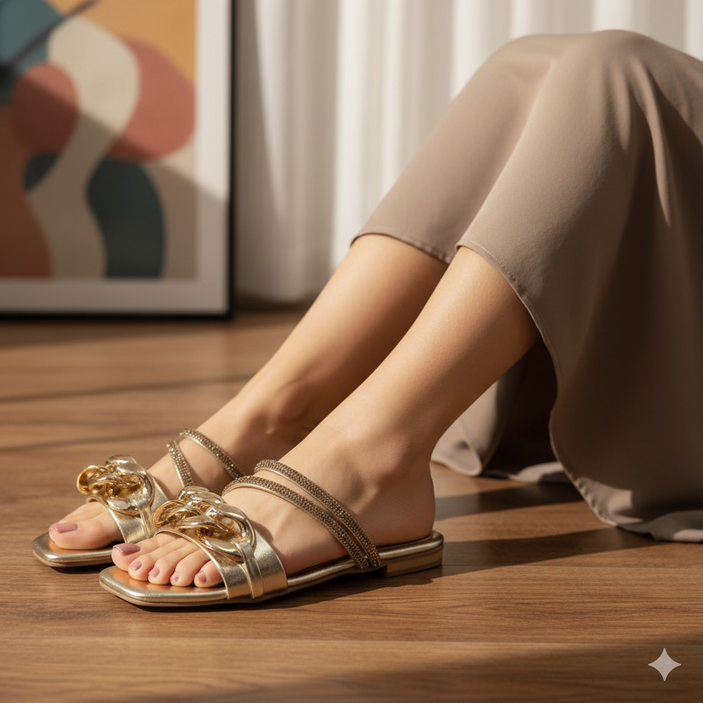 Chain Strap Flat Slides 9198