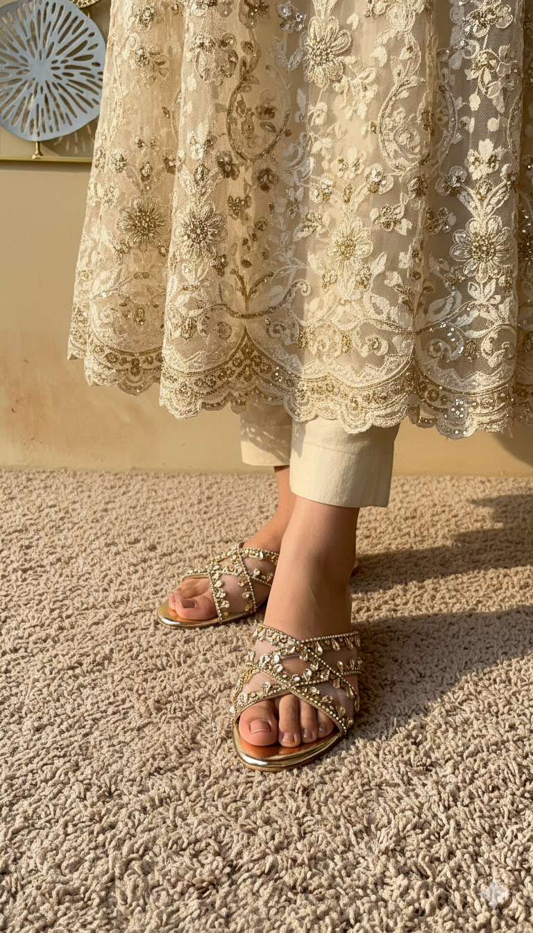 Sitara Gold Flat Slides