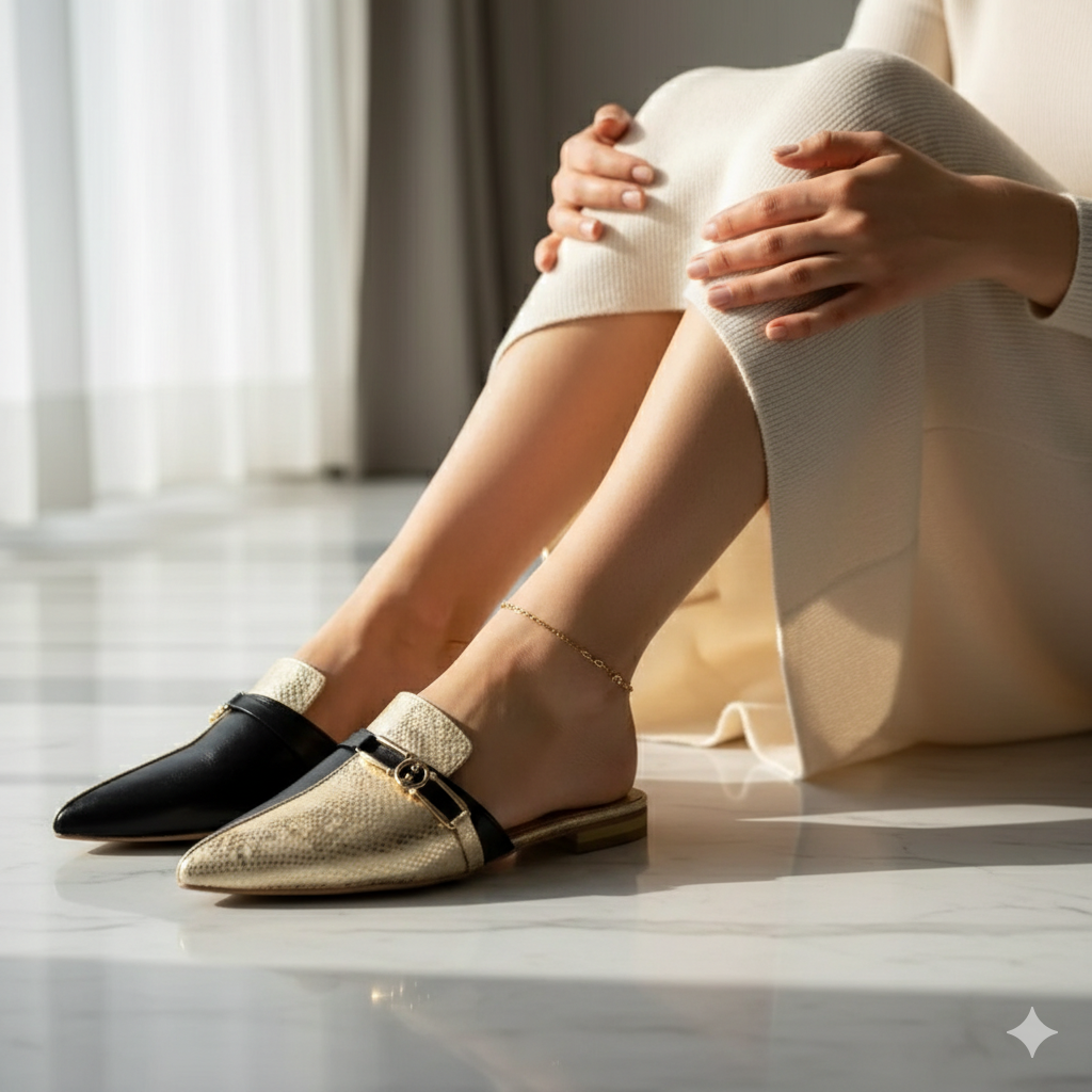 Snake Print Pointed Toe Flat Mules 9031