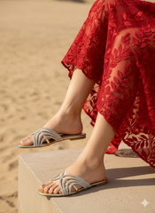 Golden Shiny Strap Slippers