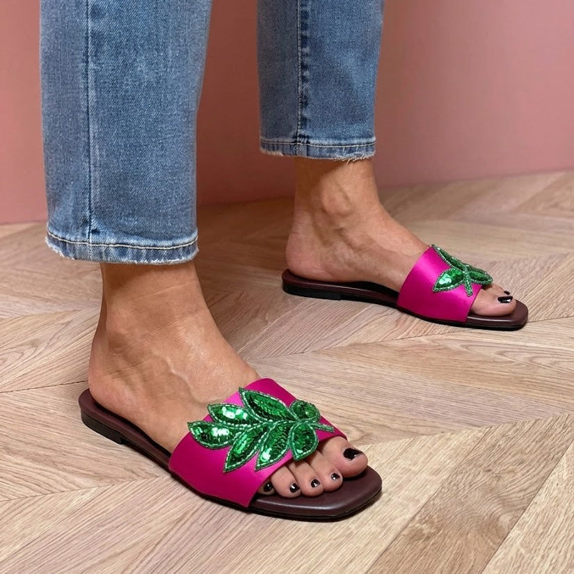 Green Leafs Flat Sandals