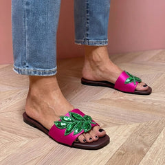 Green Leafs Flat Sandals